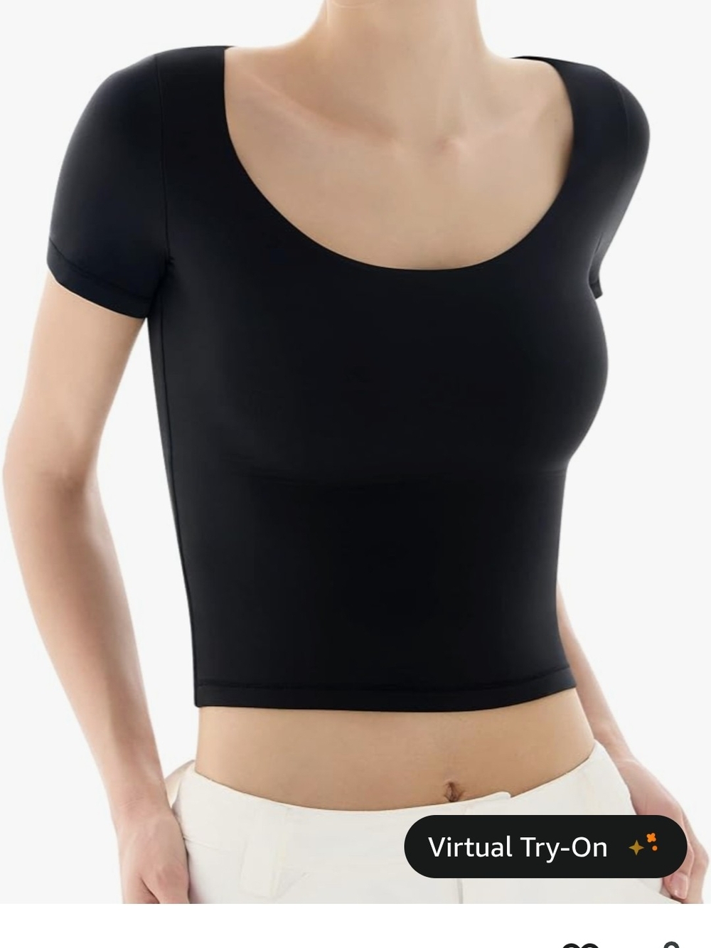 Pumiey Women’s Black Scoop-Neck Short Sleeve Crop Top